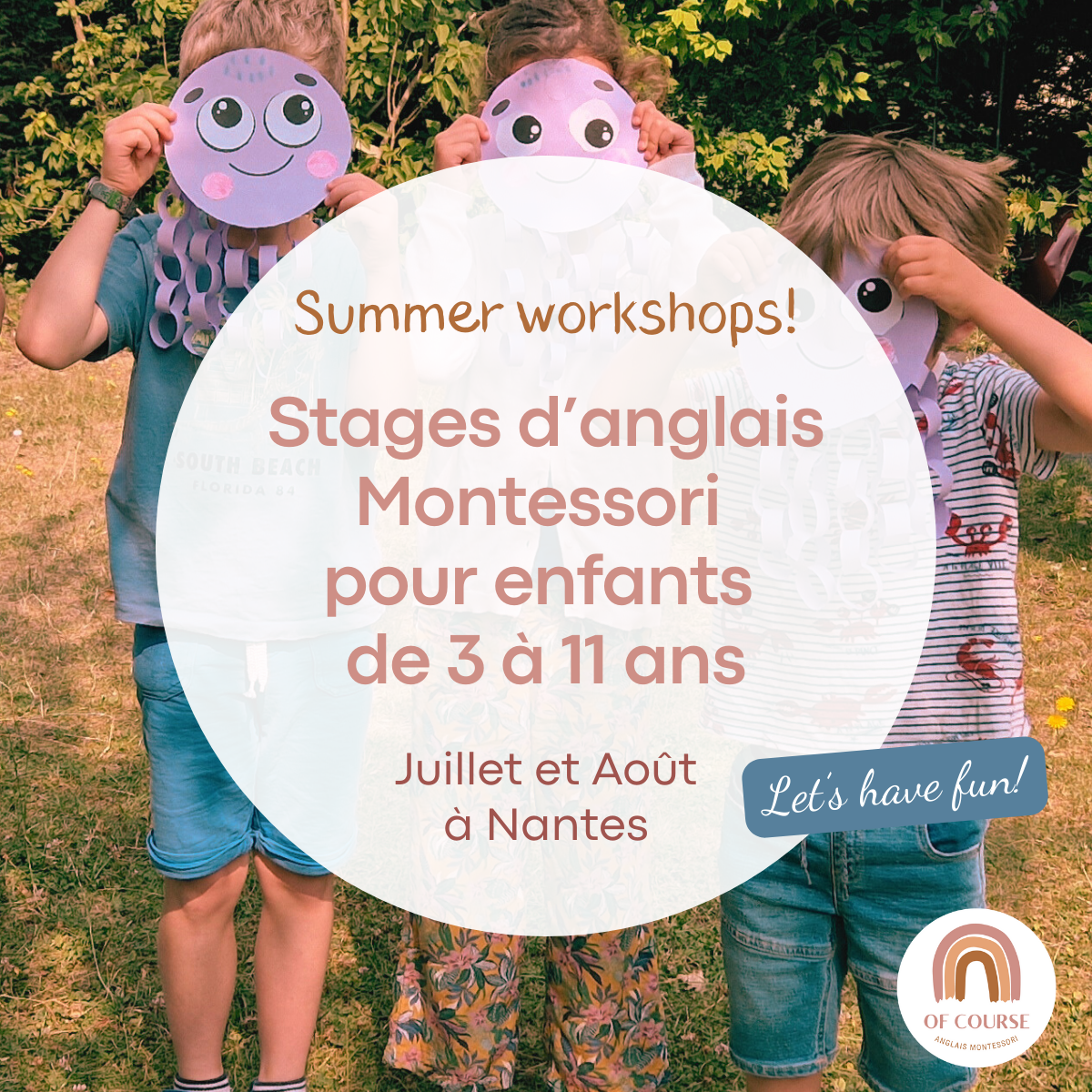 Stages d'anglais Montessori pour enfants pendant les vacances d'été (juillet et août 2025) à Nantes